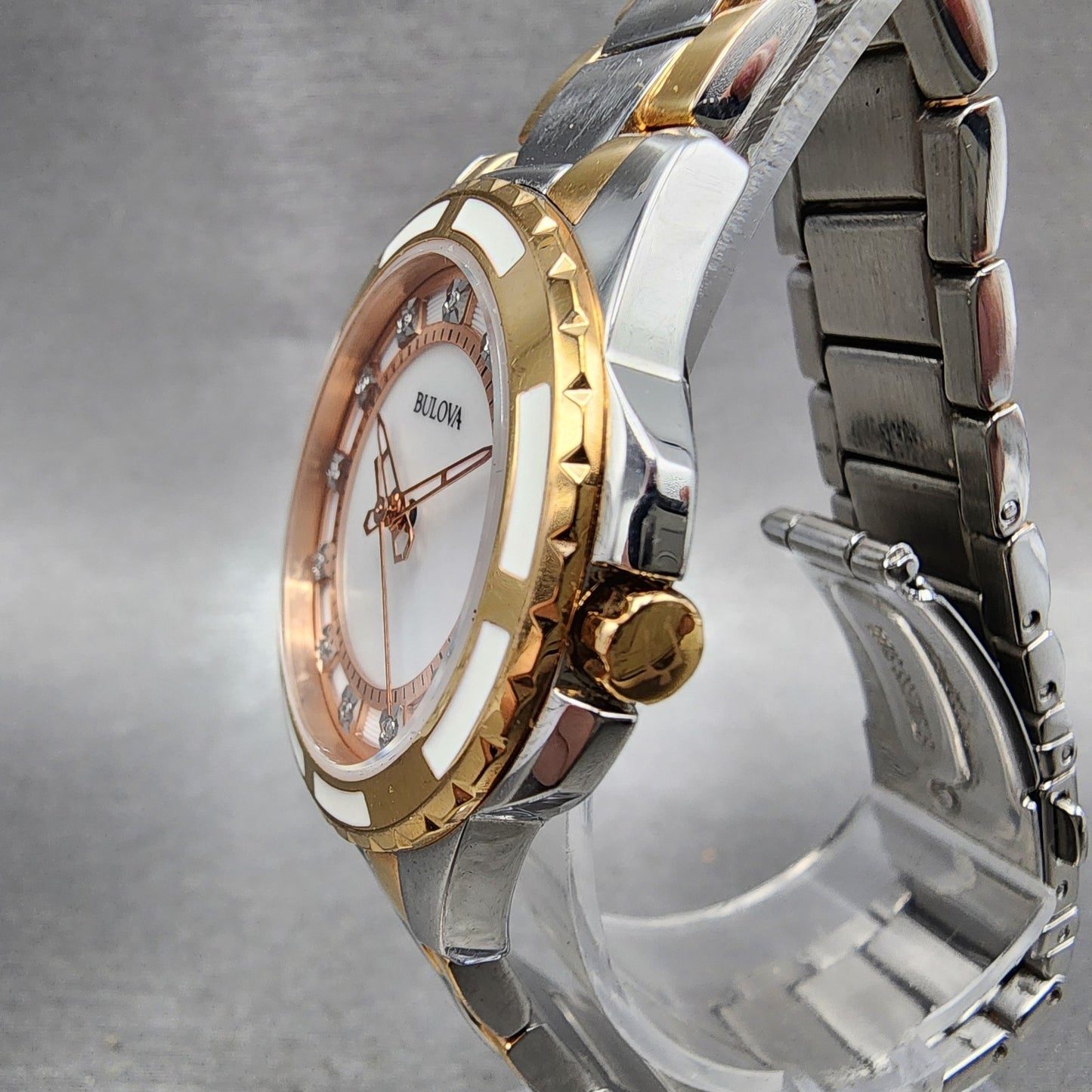 Bulova Diamond Watch Women 32mm MOP Dial Two Tone Round 98P134 New Battery2