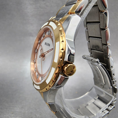 Bulova Diamond Watch Women 32mm MOP Dial Two Tone Round 98P134 New Battery2
