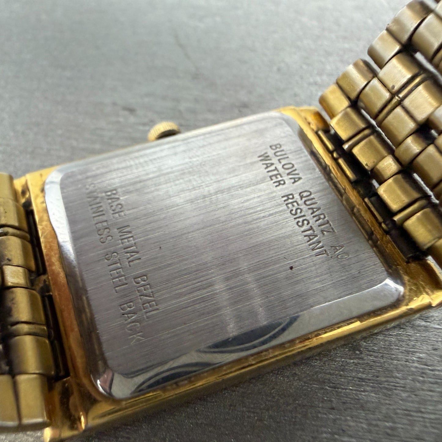 Bulova Tank Watch Men 24mm Black Dial Gold Tone Rectangle 97D11 New Battery VTG9