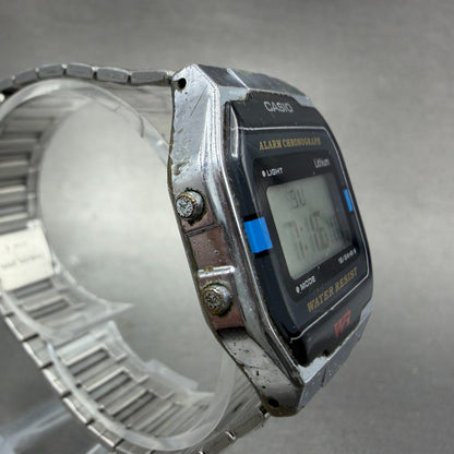 Casio A163W Watch Men 33mm Digital Silver Tone Alarm Chrono Octagon New batt VTG3
