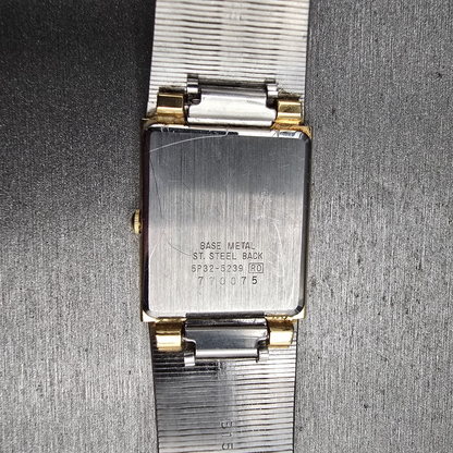 Seiko Tank Watch Men 24mm Black Dial Gold Tone Rectangle 5P32-5239 New Battery10