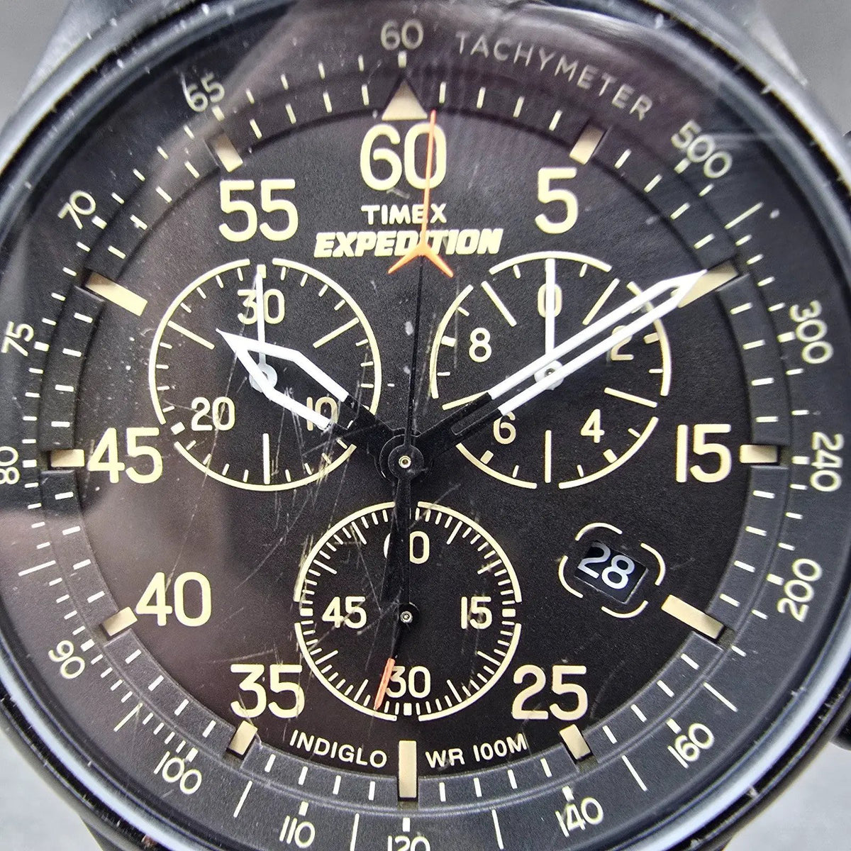 Timex Expedition Field Chronograph Watch Men 43mm Black Dial Black New Battery1