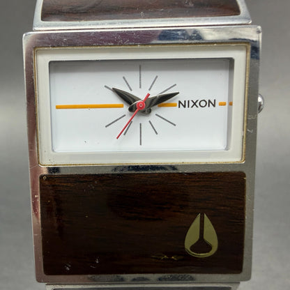 Nixon Chalet Watch Men 30mm White Dial Steel Wood Rectangle New Battery1