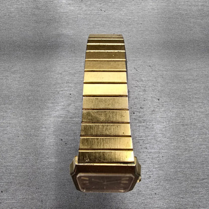 Seiko Tank Watch Men 26mm Gold Dial Gold Tone Rectangle 6530-5790 New Battery4