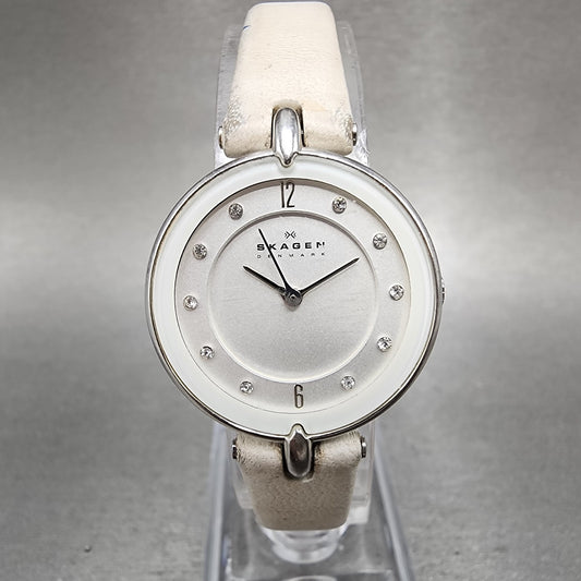 Skagen Watch Women 25mm White Dial Silver Tone Round SKW2012 New Battery0