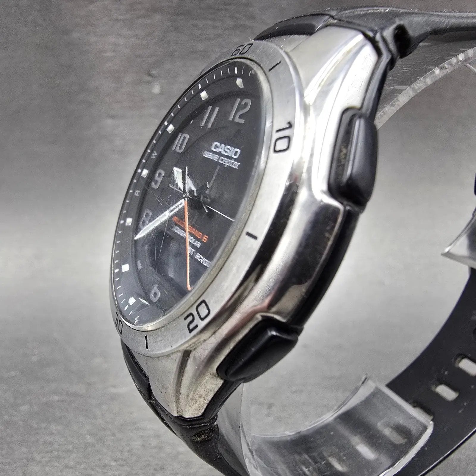 Casio Wave Ceptor WVA-M640 Watch Men 43mm Black Silver Solar An Digi Atomic Runs2