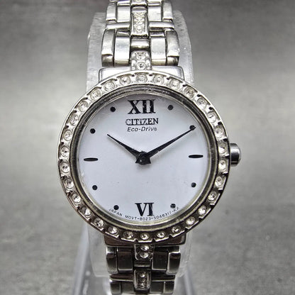 Citizen Watch Women 21mm White Dial Silver Tone Round B023-S028698 Runs Crystals0
