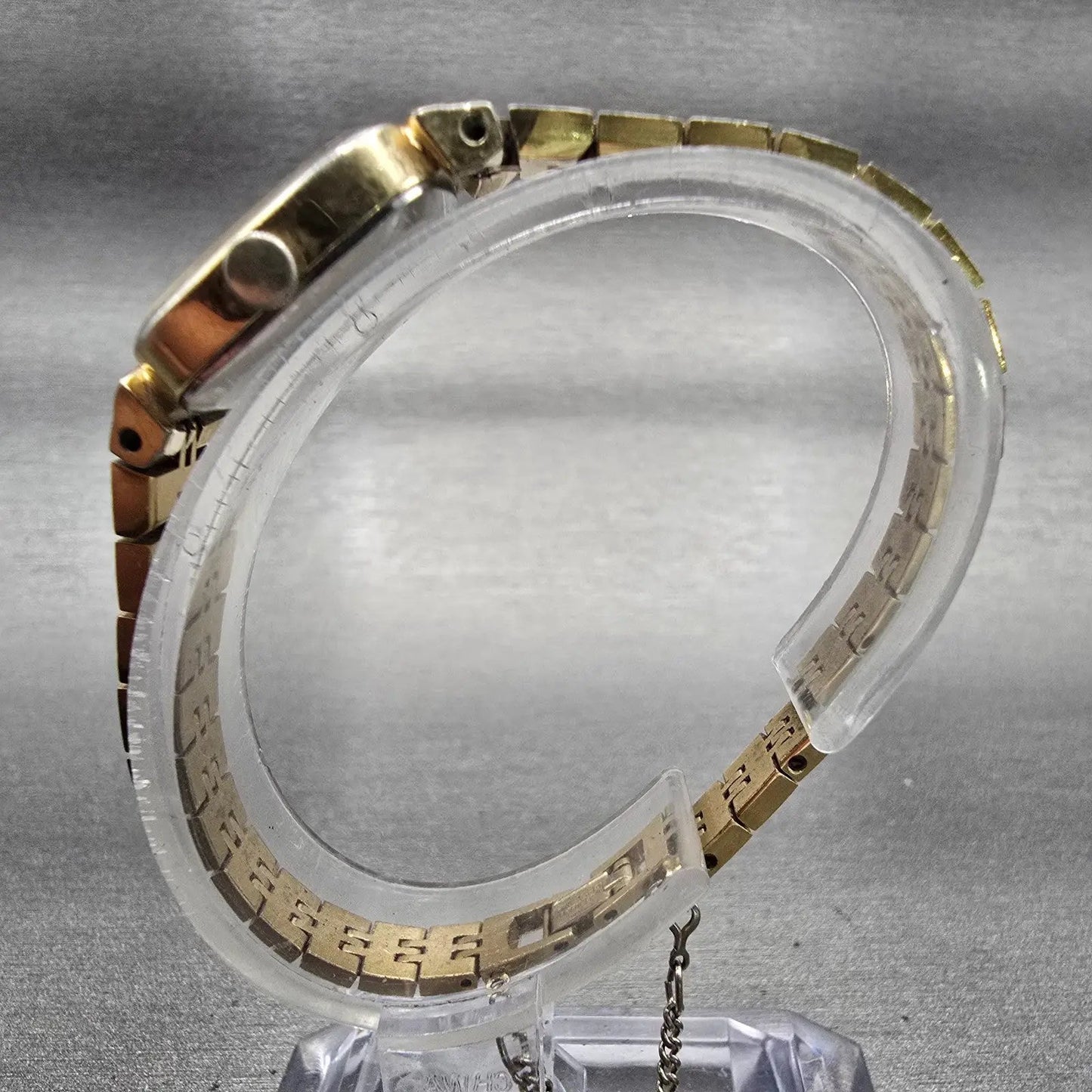 Seiko Watch Women 16mm Gold Dial Gold Tone Rectangle 1400-7619 New Battery VTG6