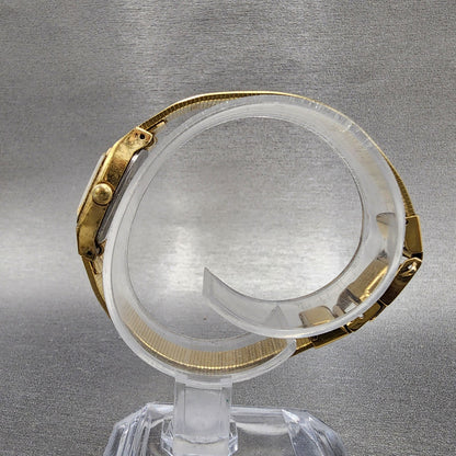 VTG Seiko Watch Women 17mm Champagne Dial Gold Tone Rectangle 54215029 New Batt6