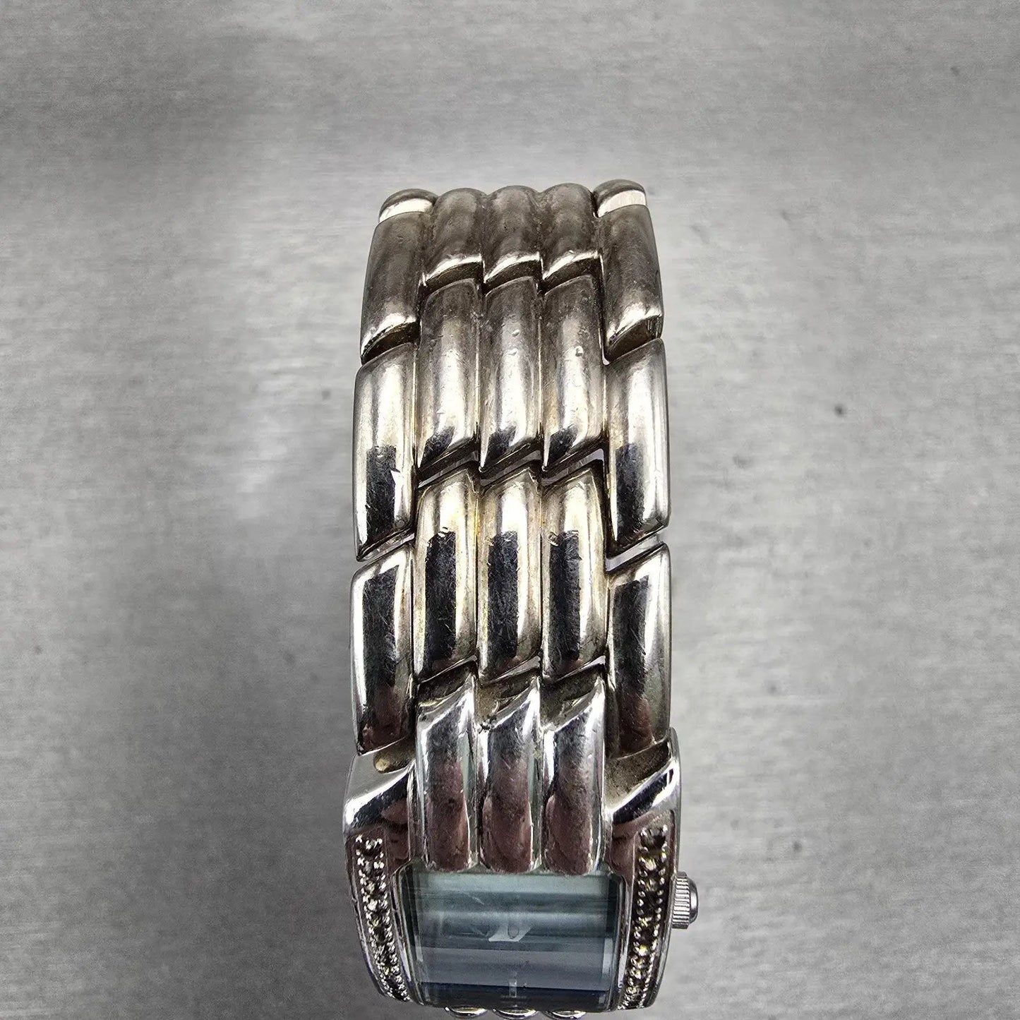 Bulova Watch Women 17mm Black Dial Silver Tone Gemmed Rectangle New Battery VTG4