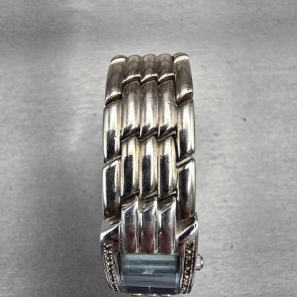 Bulova Watch Women 17mm Black Dial Silver Tone Gemmed Rectangle New Battery VTG4