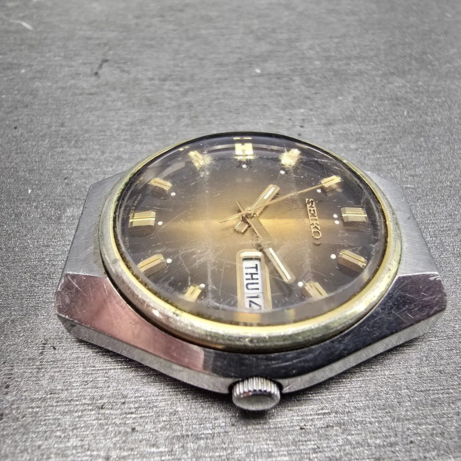Seiko Automatic Watch Men 37mm Brown Dial Two Tone Daydate 6309-8099 PARTS VTG8