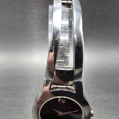 Movado Amorosa Watch Women 24m Black Dial Silver Tone Round 84 E4 1842 NewBat MW4
