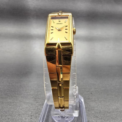 Seiko Watch Women 13mm Gold Dial Gold Tone Rectangle 2E20-7479 New Battery VTG5