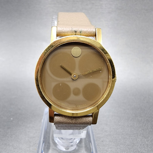 VTG Movado Muesum Watch Women 25mm brown Dial Gold Plated Manual Wind Runs0
