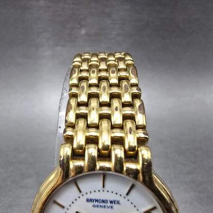 Raymond Weil Watch Women 24mm White Dial Gold Plated Date Round 4702 New Batt KT4