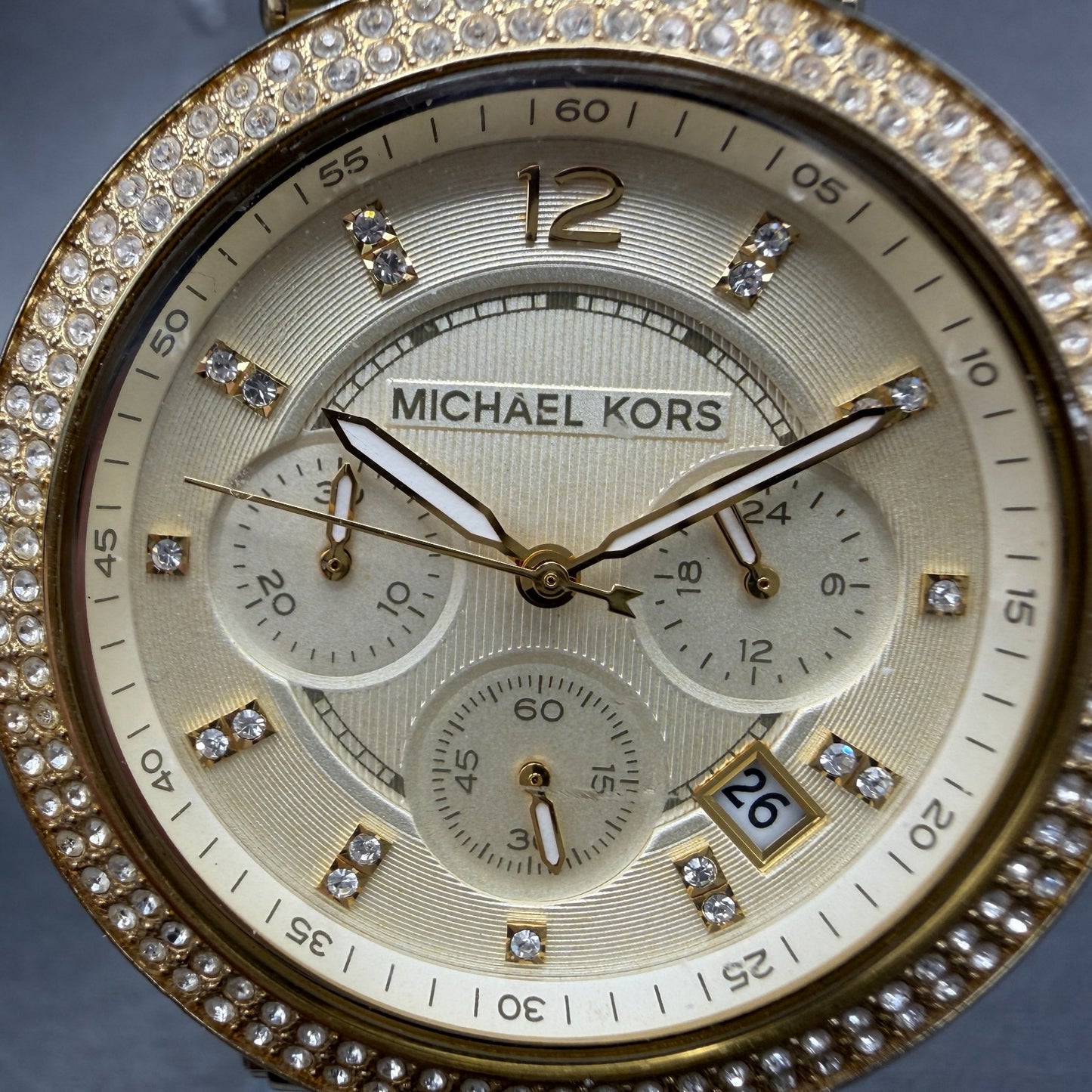 Michael Kors Parker Watch Women 39mm Champagne Dial Gold Tone Date New BatteryAB1