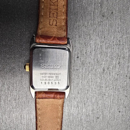 Seiko Tank Womens Watch 18mm White Dial Silver Tone Rectangle 1N01-5E90 New Batt10