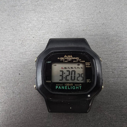 Seiko Alba Watch Men 40mm Black Digital Alarm Chronograph Y735-4A30 New Battery0