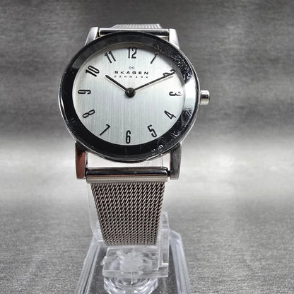 Skagen Watch Women 27mm Silver Dial Silver Tone Round Mesh Band 39SSS New Batt5