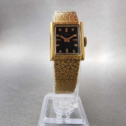 Timex Tank Watch Women 17mm Green Dial Gold Tone Rectangle Manual Wind Runs5