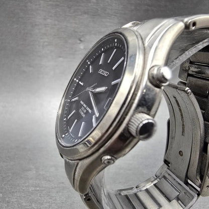 Seiko Solar Atomic Watch Men 38mm Black Dial Titanium Atomic Date 7B22 PARTS!3
