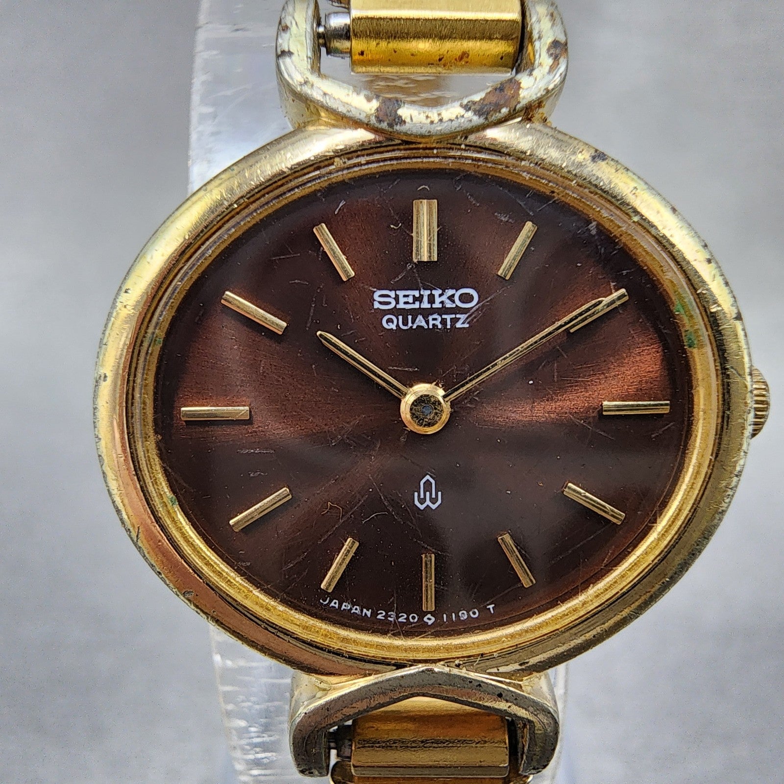Seiko Watch Women 23mm Brown Dial Gold Tone Oval 23205670 New Battery VTG1