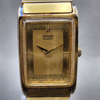 Seiko Tank Watch Women 17mm Champagne Dial Gold Tone Rectangle 2C20-5830 New Bat1