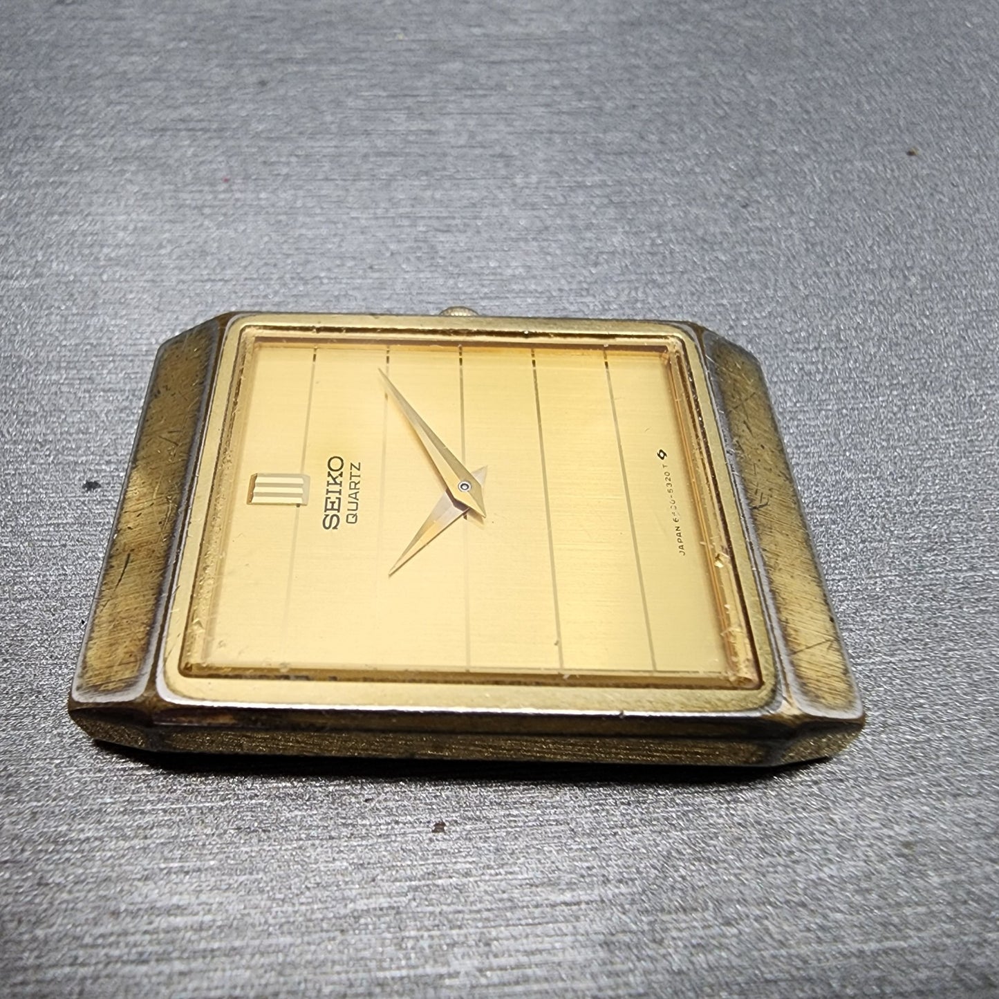 Seiko Tank Watch Men 25mm Gold Dial Gold Tone Rectangle 6530-5199 PARTS