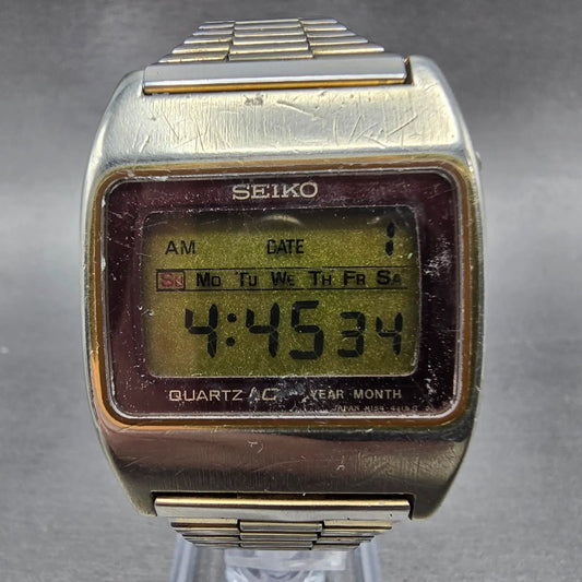 Seiko Watch Men 34mm Gold Tone Year Month Rectangle M154-5009 New Battery0