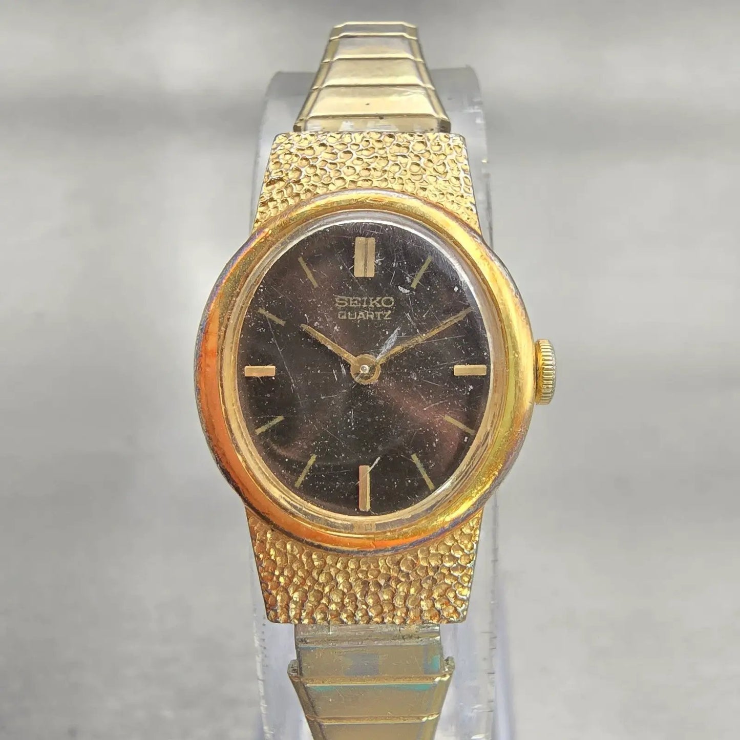Seiko Watch Women 18mm Brown Dial Gold Tone Oval 1400-7379 Vintage New Battery0