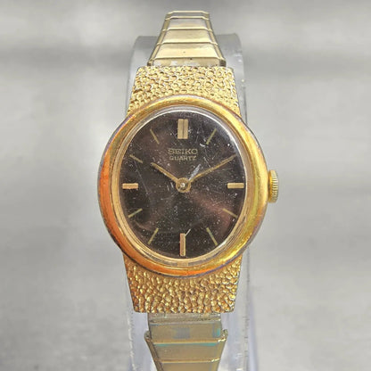 Seiko Watch Women 18mm Brown Dial Gold Tone Oval 1400-7379 Vintage New Battery0
