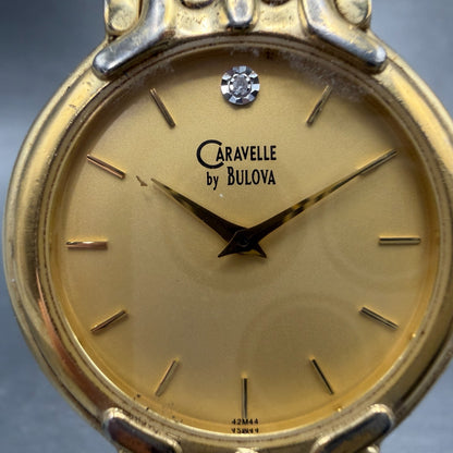 Bulova Caravelle Watch Men 34mm Champagne Dial Gold Tone Round 42M44 New Battery1