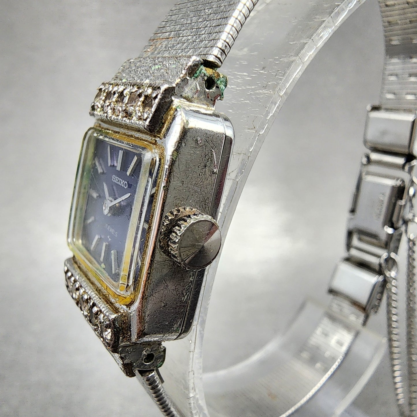 Seiko Tank Watch Women 17mm Purple Dial Silver Tone 213141 Manual PARTS3