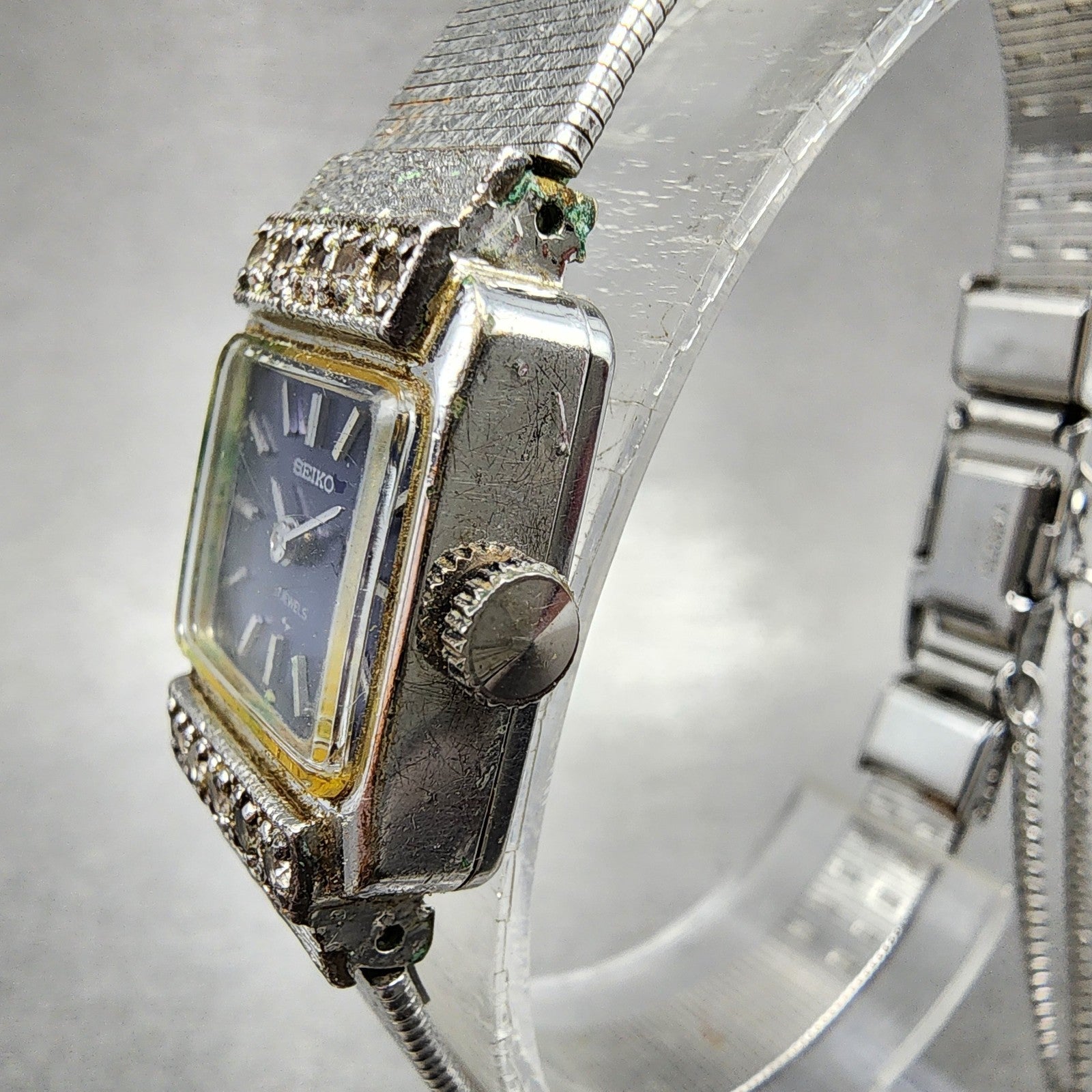 Seiko Tank Watch Women 17mm Purple Dial Silver Tone 213141 Manual PARTS3