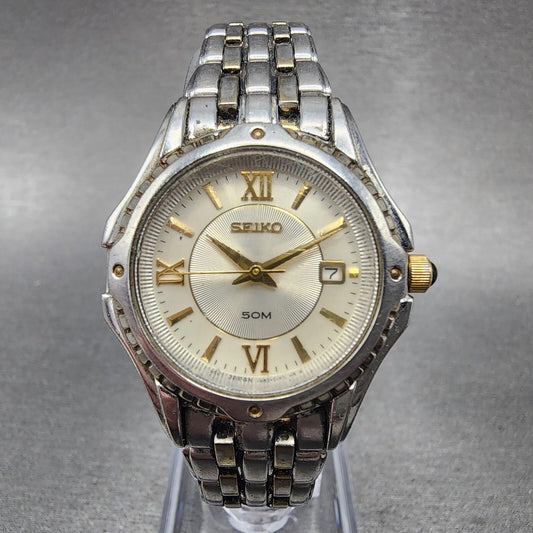 Seiko Watch Women 28mm White Dial Two Tone Date Round 7N820GE0 New Battery0