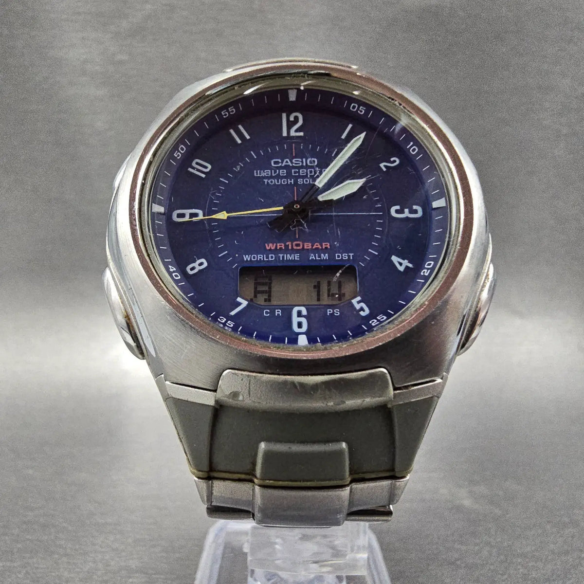 Casio WVA-430J Watch Men 3mm Blue Dial Silver Alarm Chrono WaveCeptor PARTS7