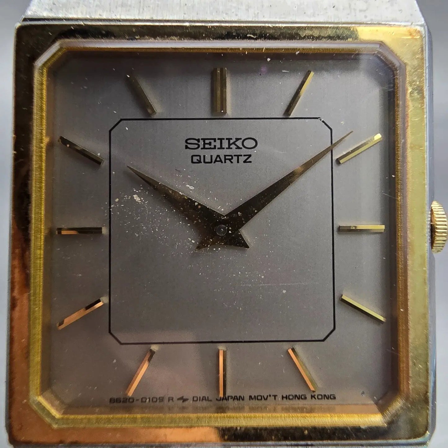 Seiko Watch Men 27mm Silver Dial Two Tone Rectangle 8620-5049 New Battery VTG1