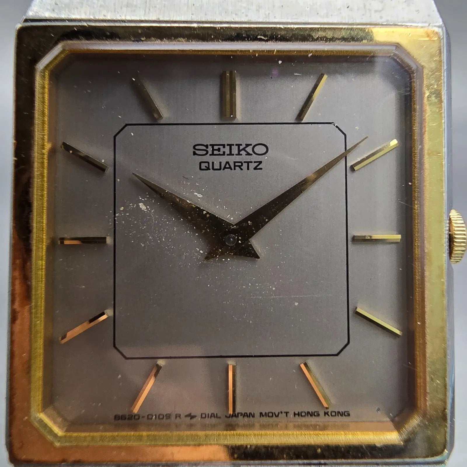 Seiko Watch Men 27mm Silver Dial Two Tone Rectangle 8620-5049 New Battery VTG1