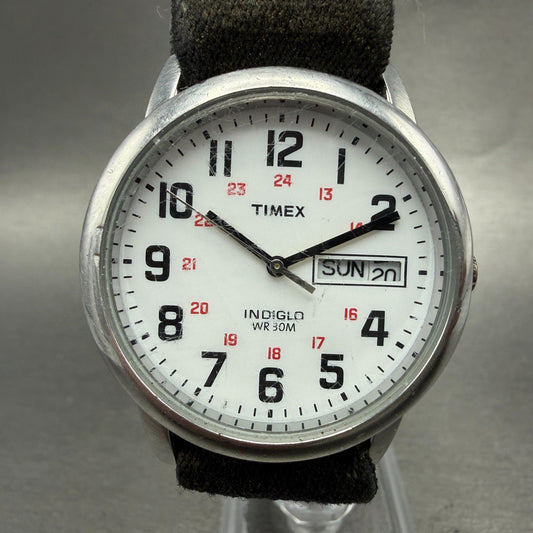 Timex Easy Reader Watch Men 35mm White Dial Silver Tone Daydate T20461 New Batt0
