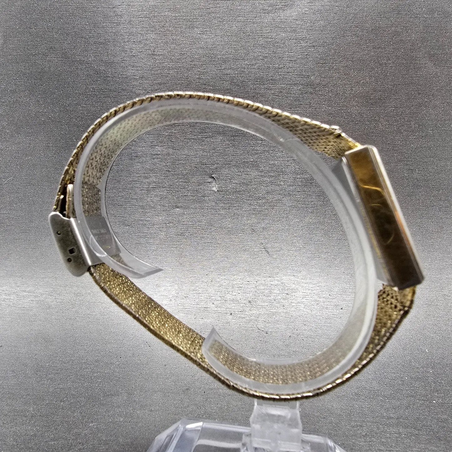 Elgin Tank Watch Men 23mm Champagne Dial Gold Rectangle Mesh Band New battery8