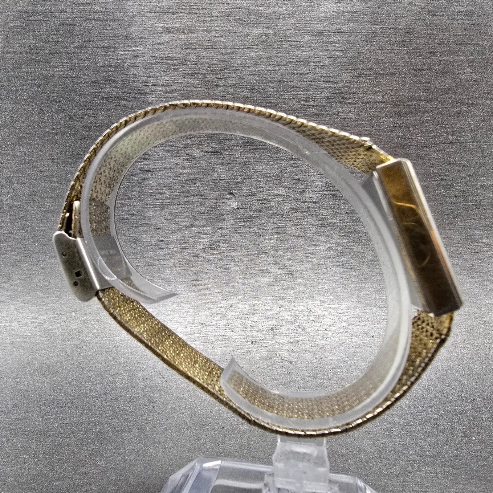 Elgin Tank Watch Men 23mm Champagne Dial Gold Rectangle Mesh Band New battery8