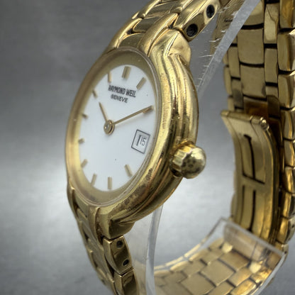 Raymond Weil Watch Women 25mm White Dial Gold Tone Date 9968 New Battery READ!!!2