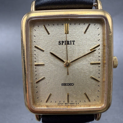 Seiko Spirit Tank Watch Men 26mm Champagne Dial Gold 5e21-5b50 New Battery HN71