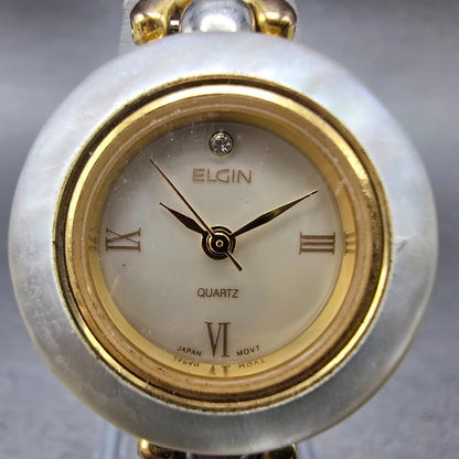 Elgin Watch Women 24mm MOP Dial Gold Tone Interchangeable Bezel New Battery1