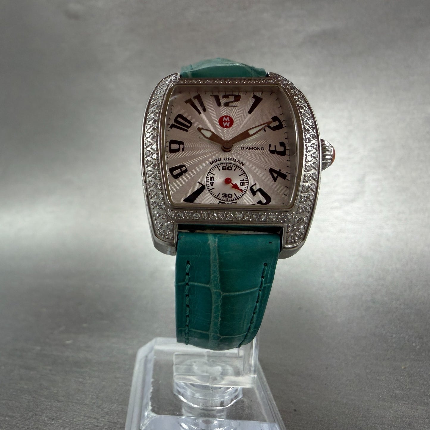 Michelle Mini Urban Watch Women 29mm White Dial Steel Diamond Bezel New Batt5