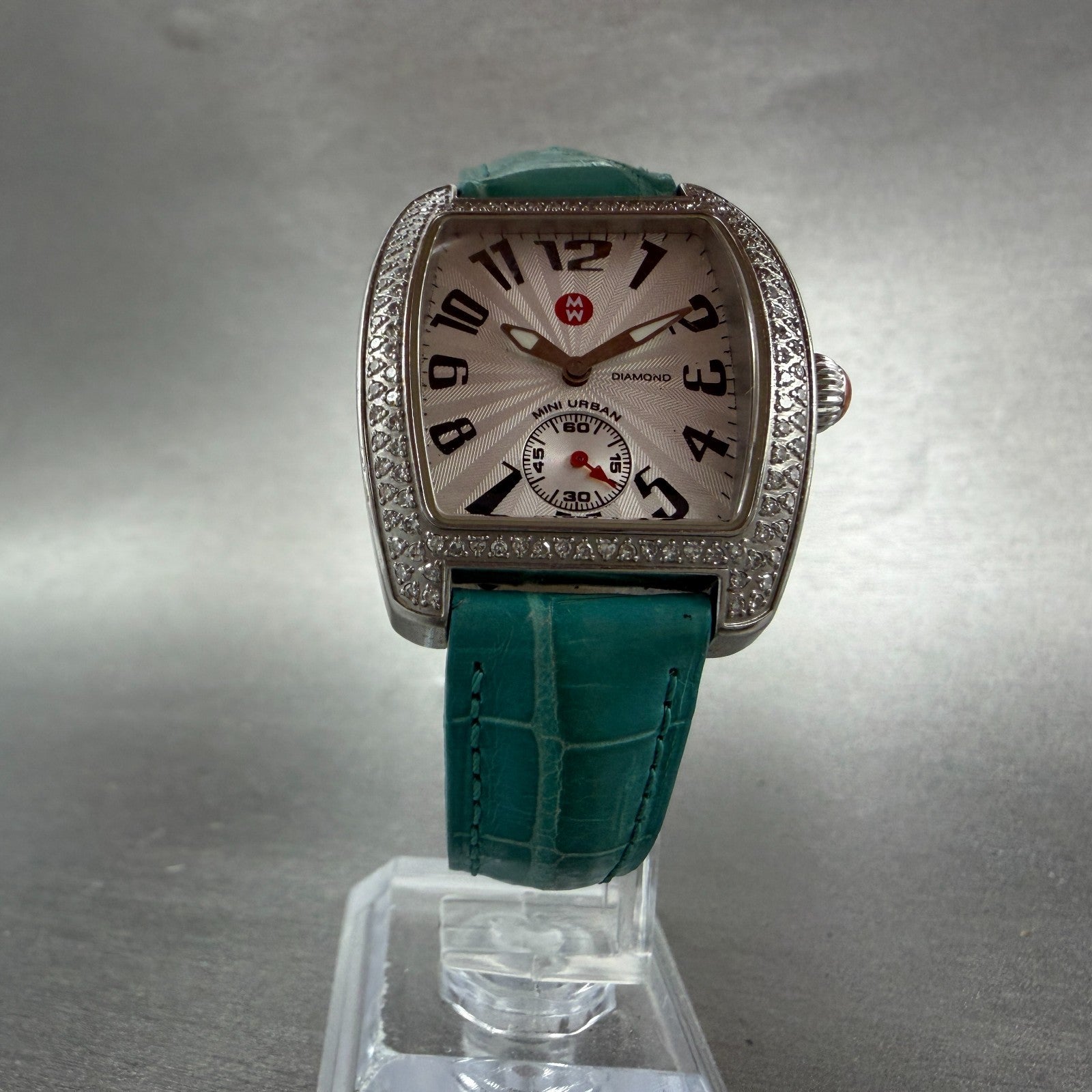 Michelle Mini Urban Watch Women 29mm White Dial Steel Diamond Bezel New Batt5