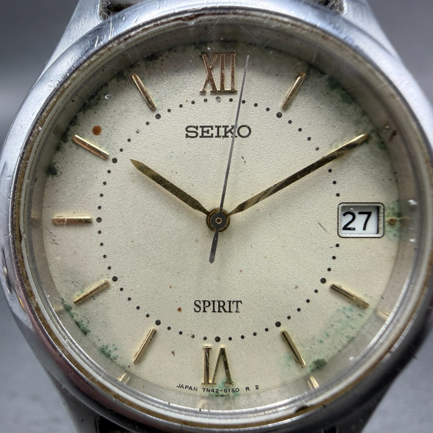Seiko Spirit Watch Men 34mm Cream Dial Silver Tone Date 7n42-6110 New Battery G51