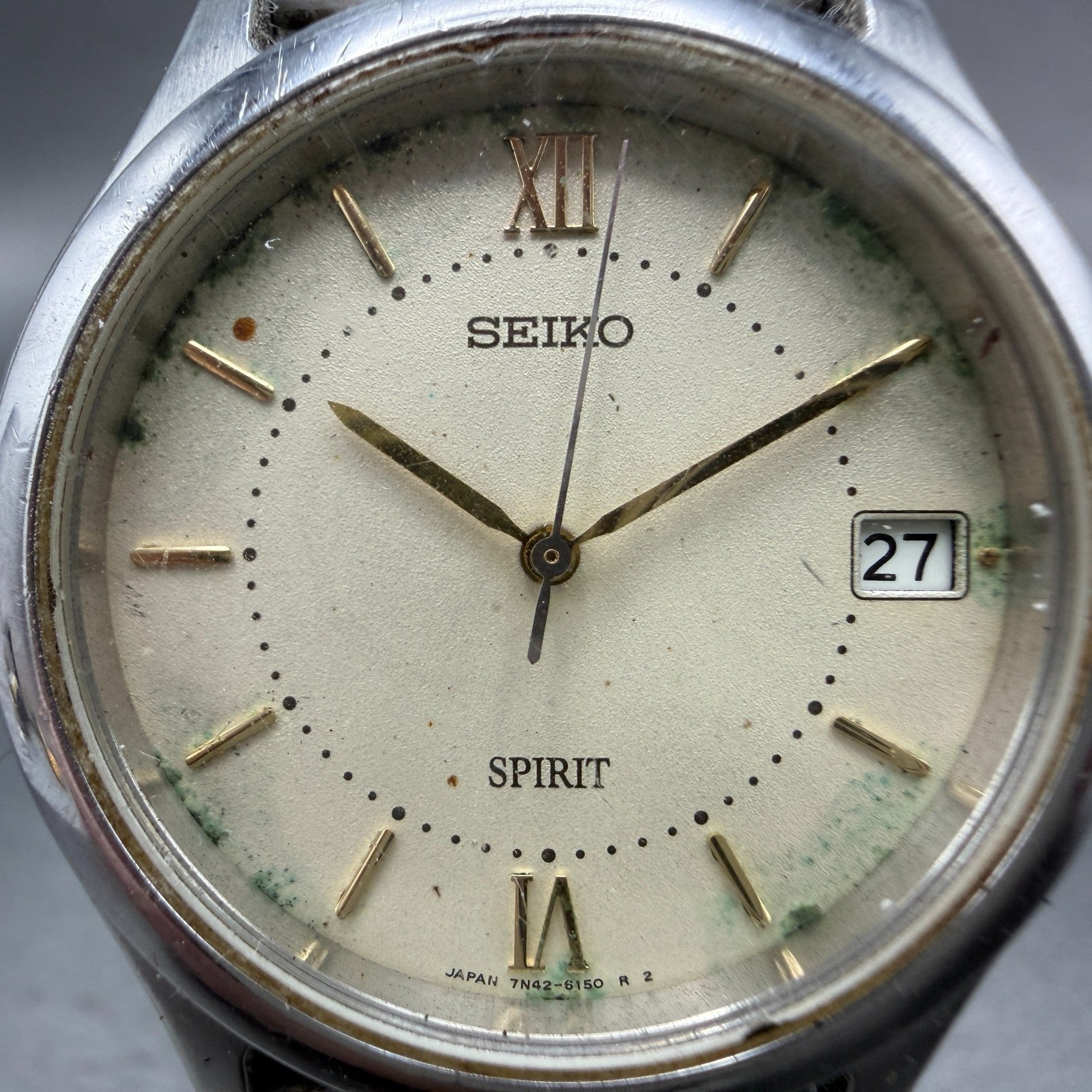 Seiko Spirit Watch Men 34mm Cream Dial Silver Tone Date 7n42-6110 New Battery G51