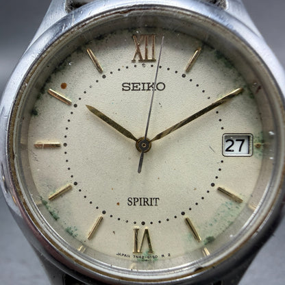 Seiko Spirit Watch Men 34mm Cream Dial Silver Tone Date 7n42-6110 New Battery G51
